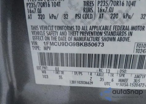 2011 Ford Escape Xlt из США, поврежденный, VIN 1FMCU9DG9BKB50673